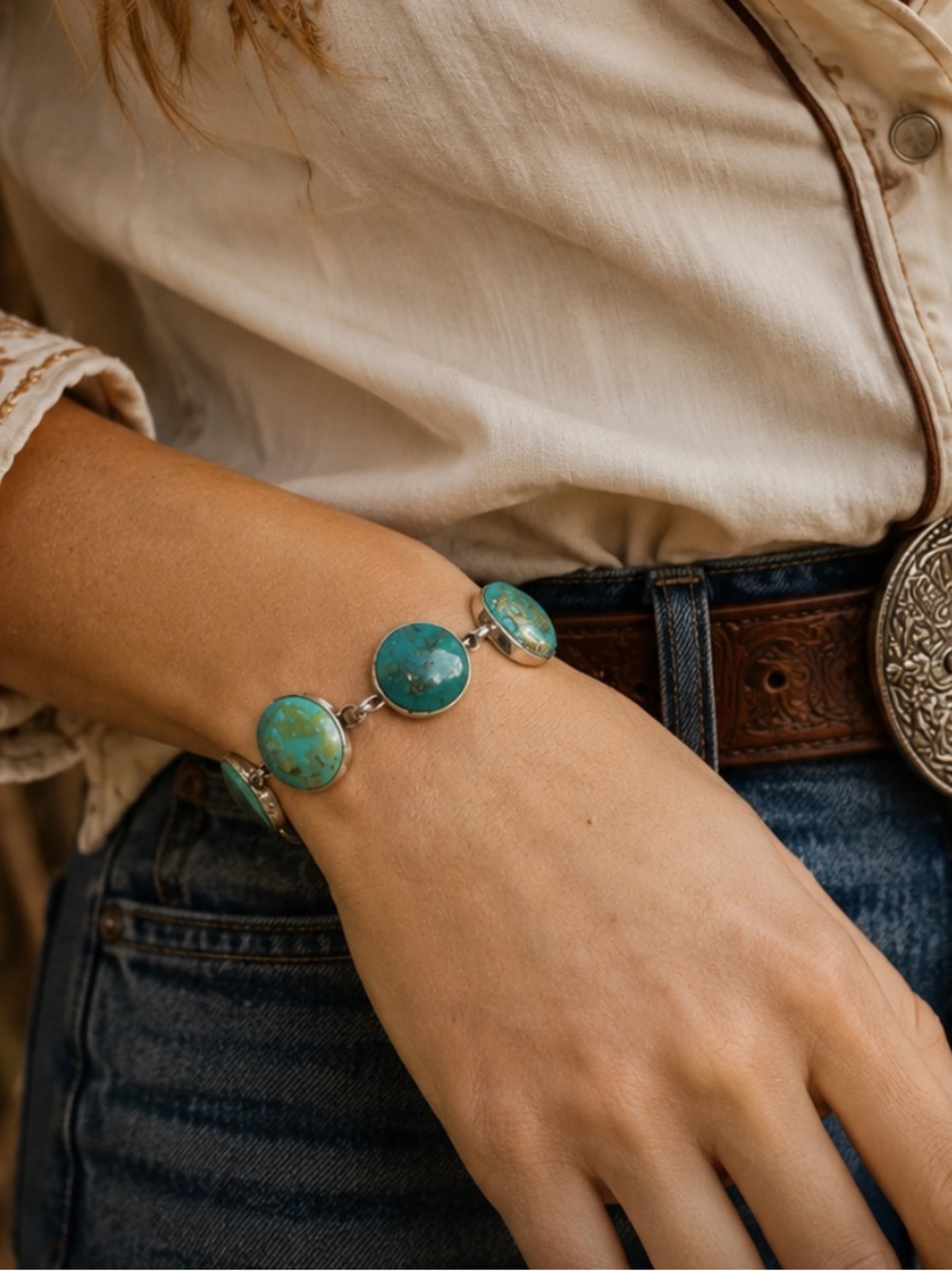 Navajo Vintage Turquoise & Sterling Silver Link Bracelet